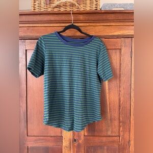 Universal Standard Green and Blue Striped Short Sleeve Tee